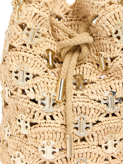 New Raphia Wave Bucket Bag With Signature 1969 Discs (Light Gold