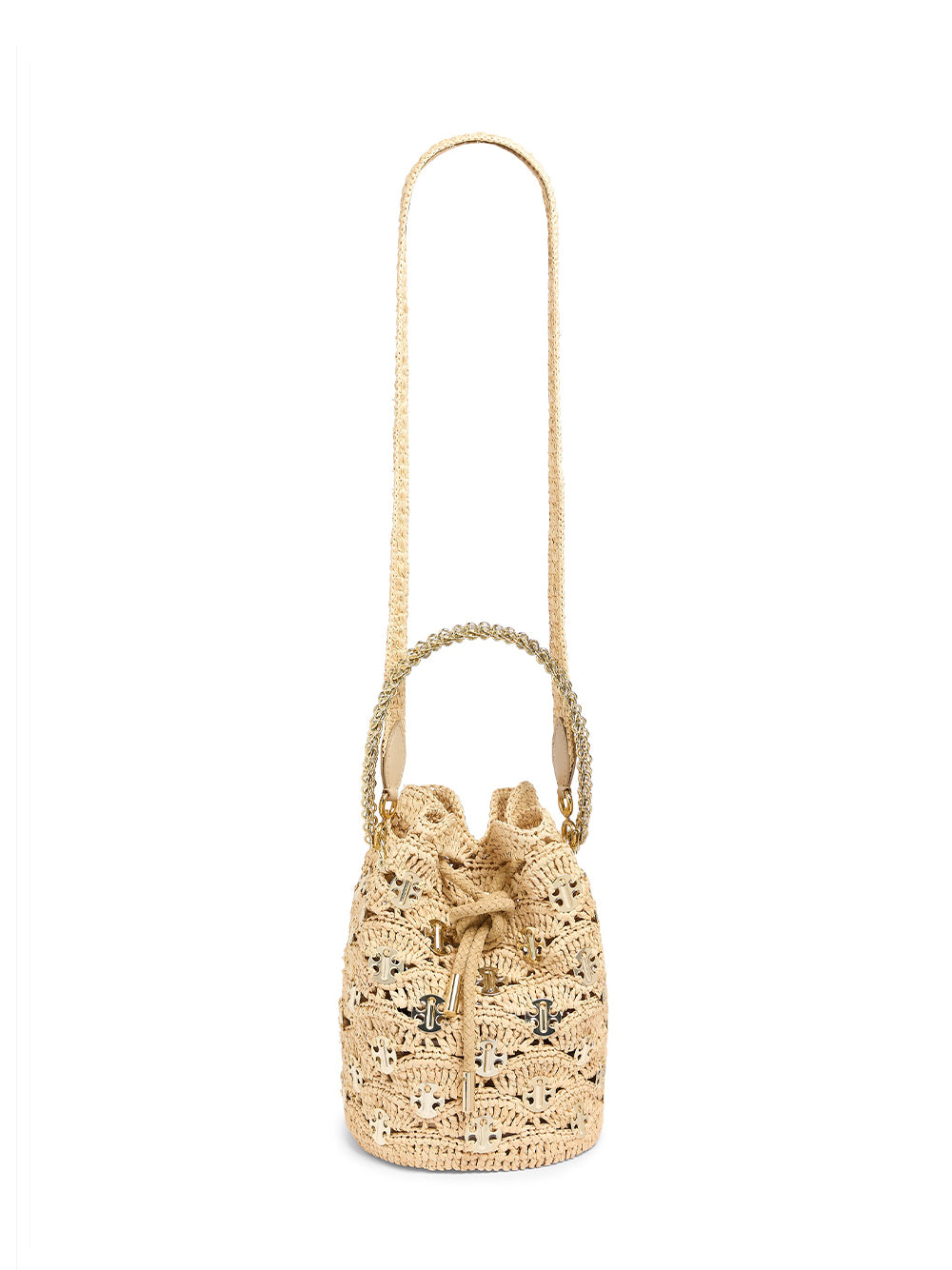 New Raphia Wave Bucket Bag With Signature 1969 Discs (Light Gold