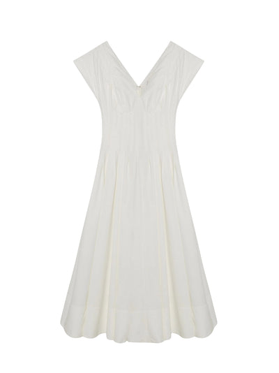 Nina Pleated Midi Dress (White)