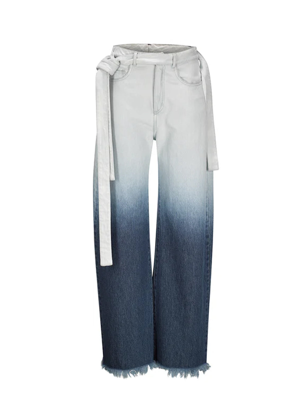 Ombre Denim Boyfriend Jeans With Loose Belts Ombre Denim Blue