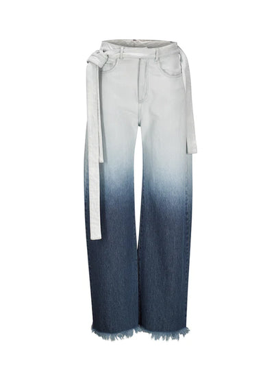 Ombre Denim Boyfriend Jeans With Loose Belts Ombre Denim Blue