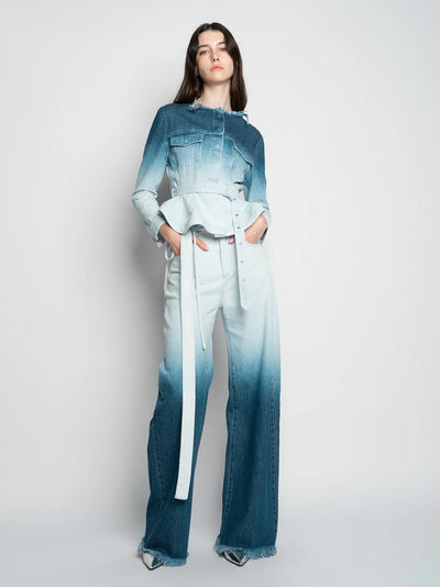 Ombre Denim Boyfriend Jeans With Loose Belts Ombre Denim Blue