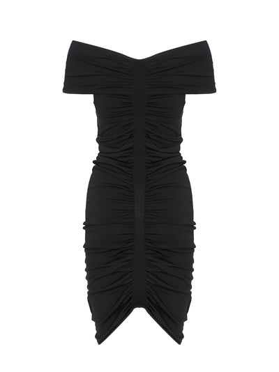 Off-Shoulder Ruched Dress (Black)