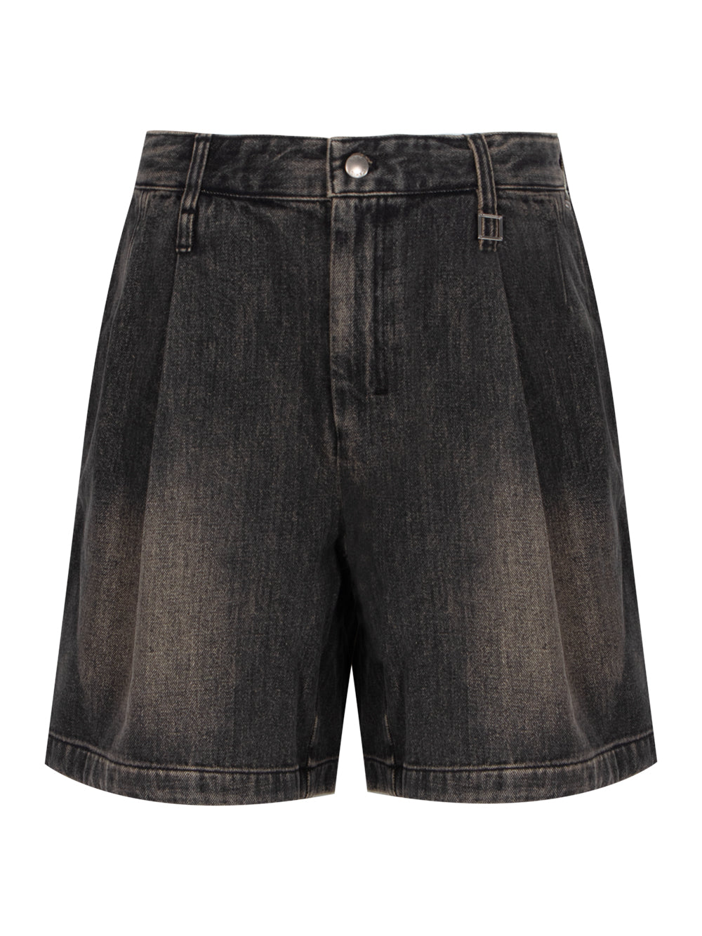 One-Tuck Washed Denim Shorts (Gray)