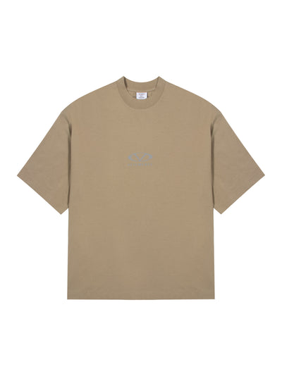 Oval Logo Cropped Boxy T-Shirt (Taupe)