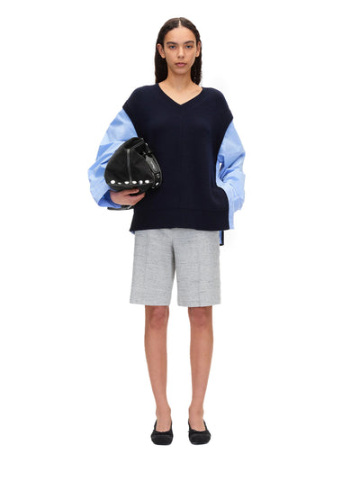 Oversized Knit Vest with Poplin Sleeves (Midnight)
