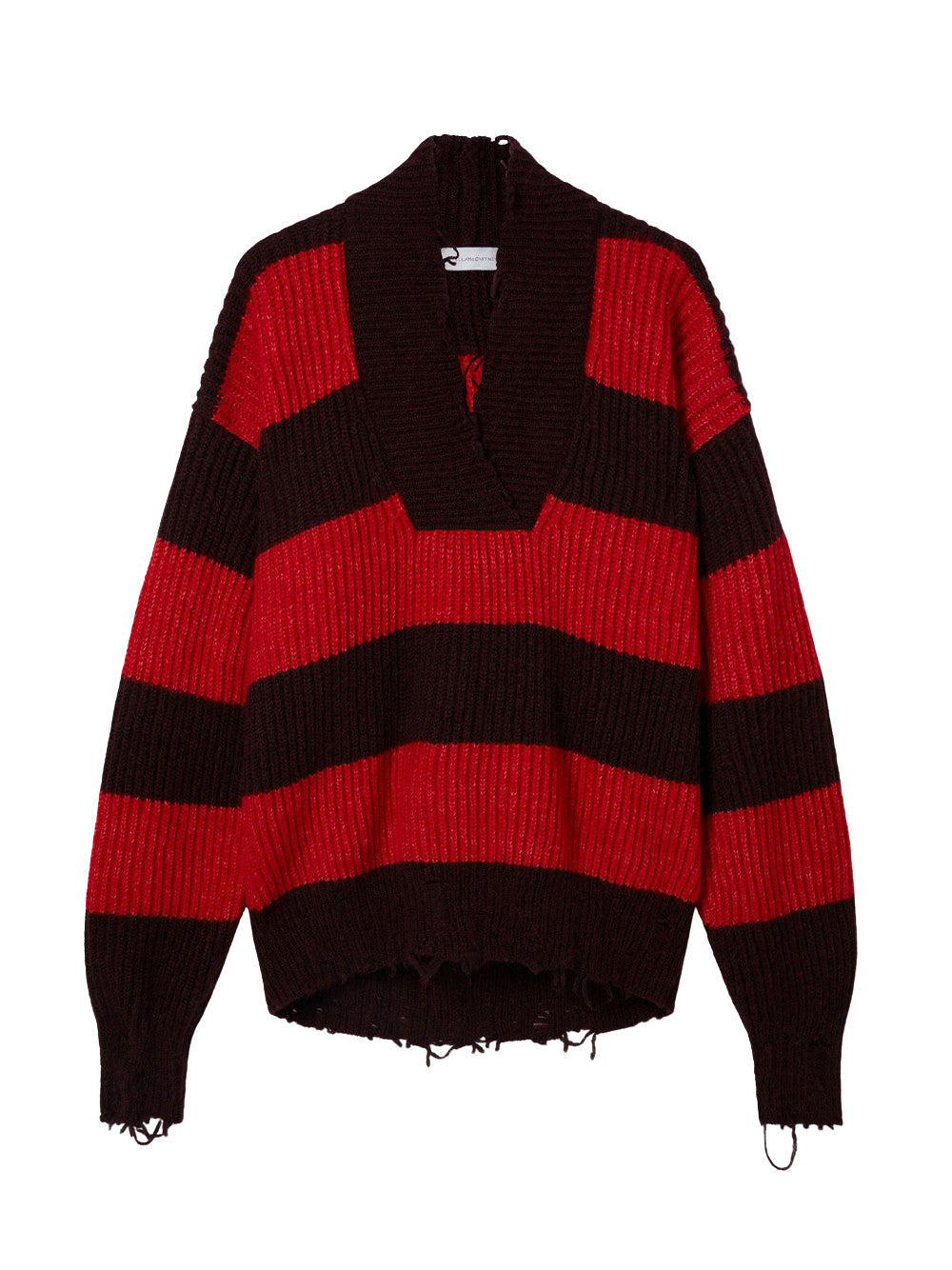 Oversized Striped V-Neck Sweater (ฺBordeaux Red)