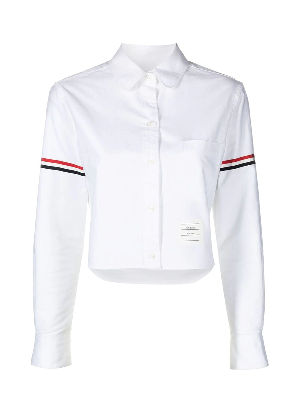 Oxford Armband Round Collar Cropped Shirt (White)