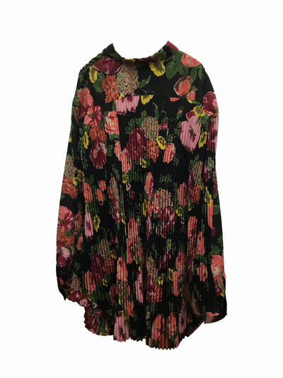 Polyester Wool Flower Pattern Print Black /Pink