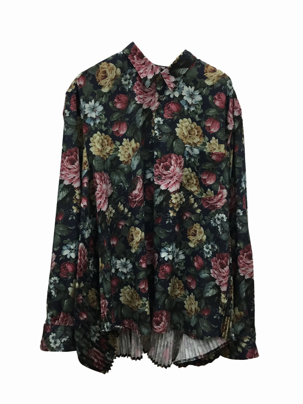 Polyester Wool Flower Pattern Print Navy /Pink