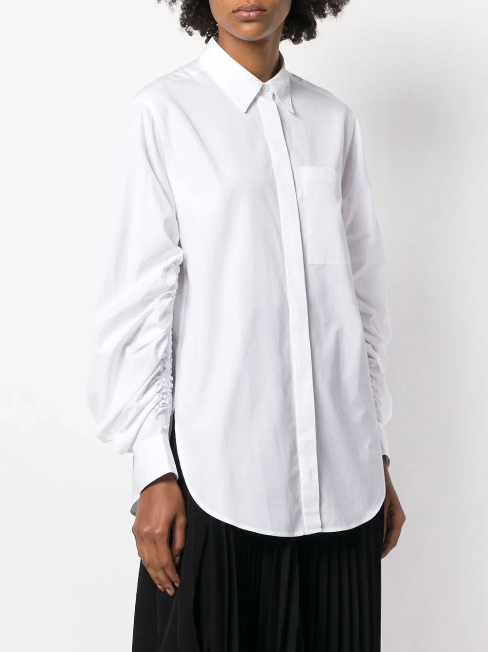 Long Sleeve Shirt with Gathered Sleeve (White)