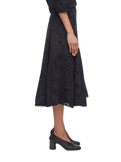 Bonded Lace Godet Midi Skirt Black