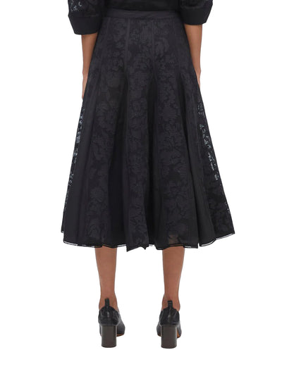 Bonded Lace Godet Midi Skirt Black