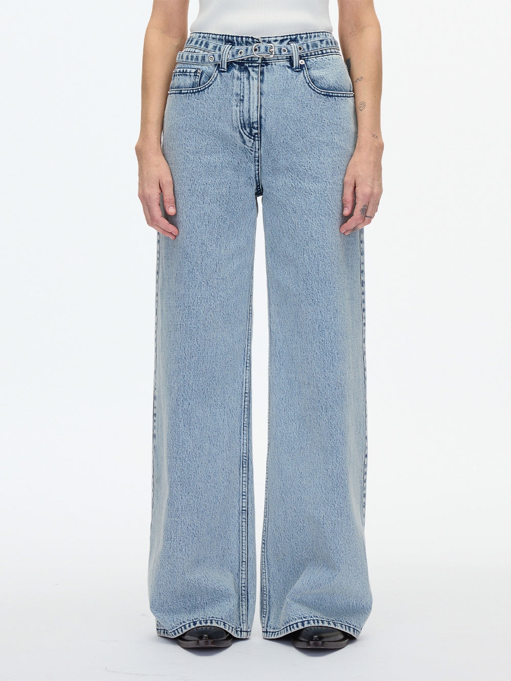 Denim Wide Leg Belted Jean Malibu Blue