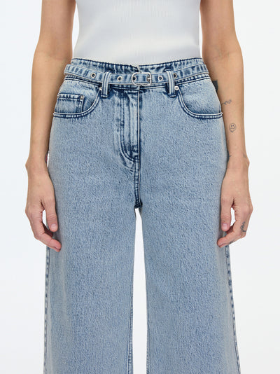 Denim Wide Leg Belted Jean Malibu Blue