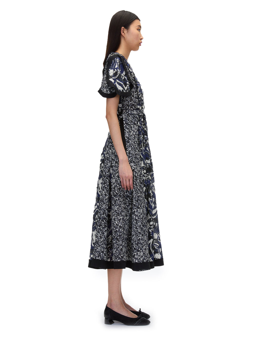 Floral Impressions Midi Dress With Petal Sleeves (Midnight Multi)