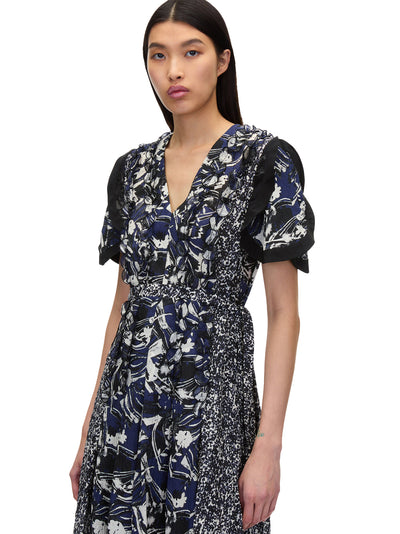 Floral Impressions Midi Dress With Petal Sleeves (Midnight Multi)