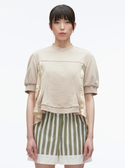 Satin Flounce Combo Terry Top (Concrete)