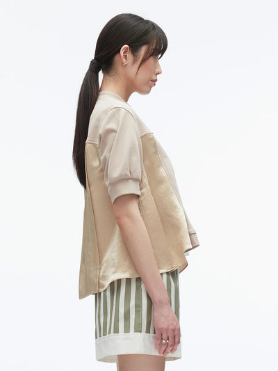 Satin Flounce Combo Terry Top (Concrete)