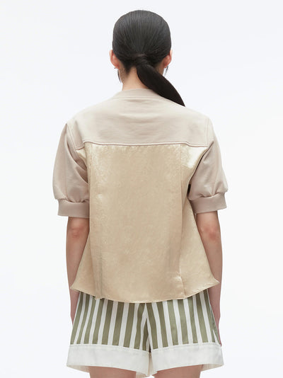 Satin Flounce Combo Terry Top (Concrete)