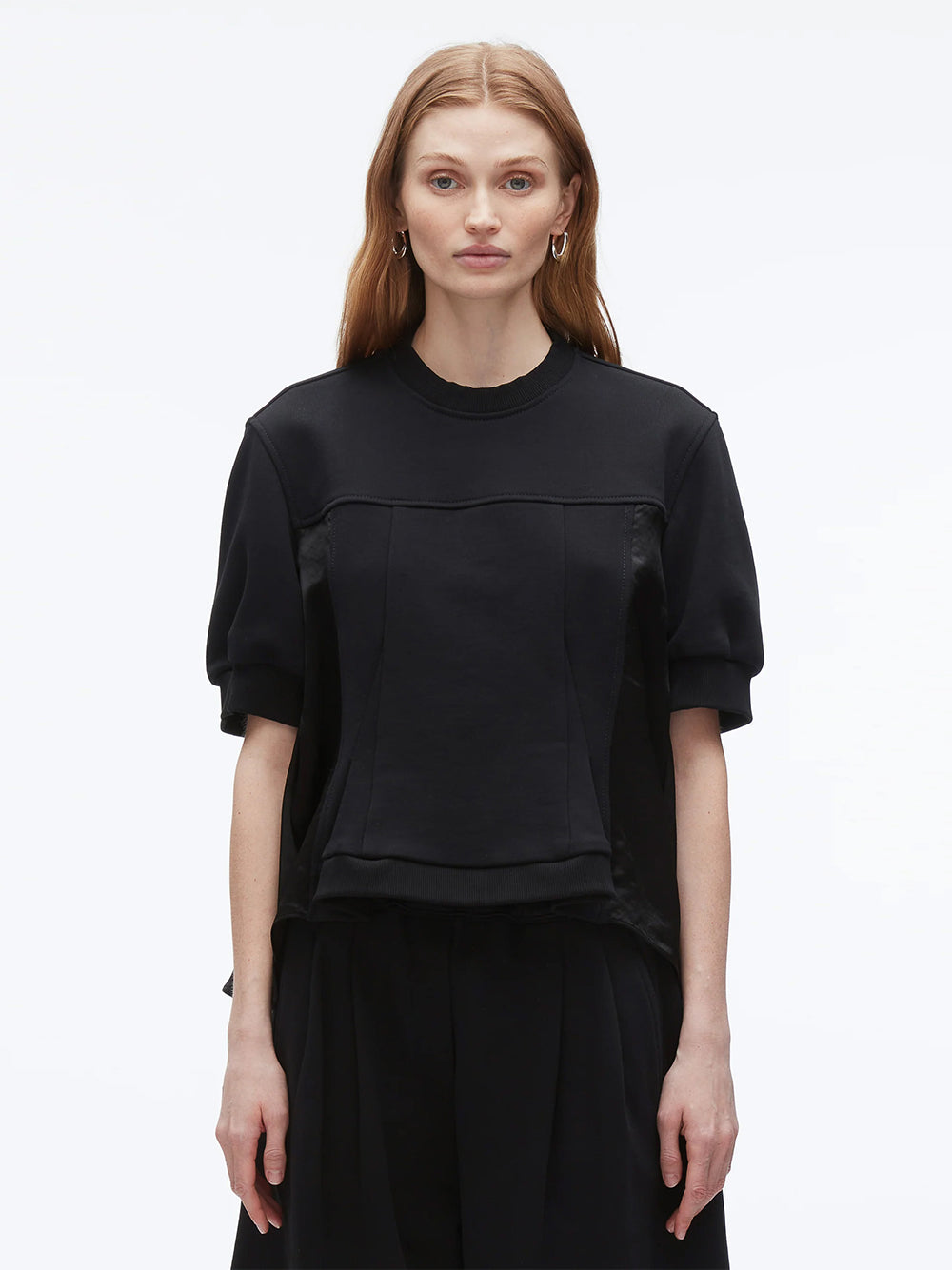 Satin Flounce Combo Terry Top (Midnight)