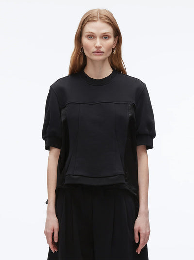 Satin Flounce Combo Terry Top (Midnight)