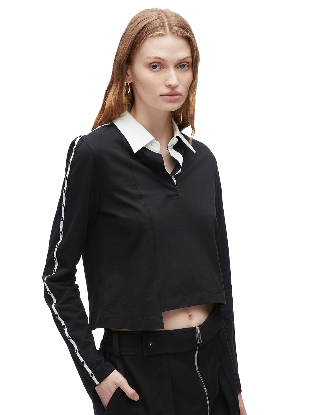 Patchwork Cropped Polo (Black-White)