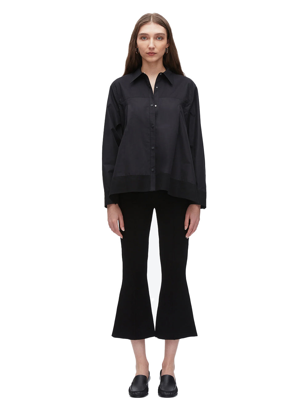 Flounce Hem Poplin Shirt (Black)