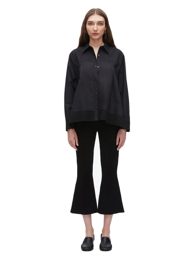 Flounce Hem Poplin Shirt (Black)