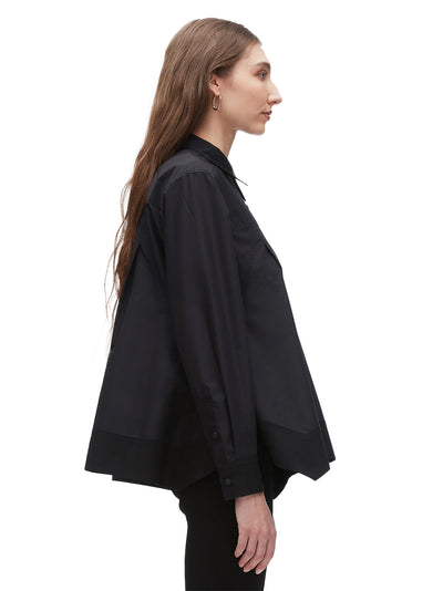Flounce Hem Poplin Shirt (Black)