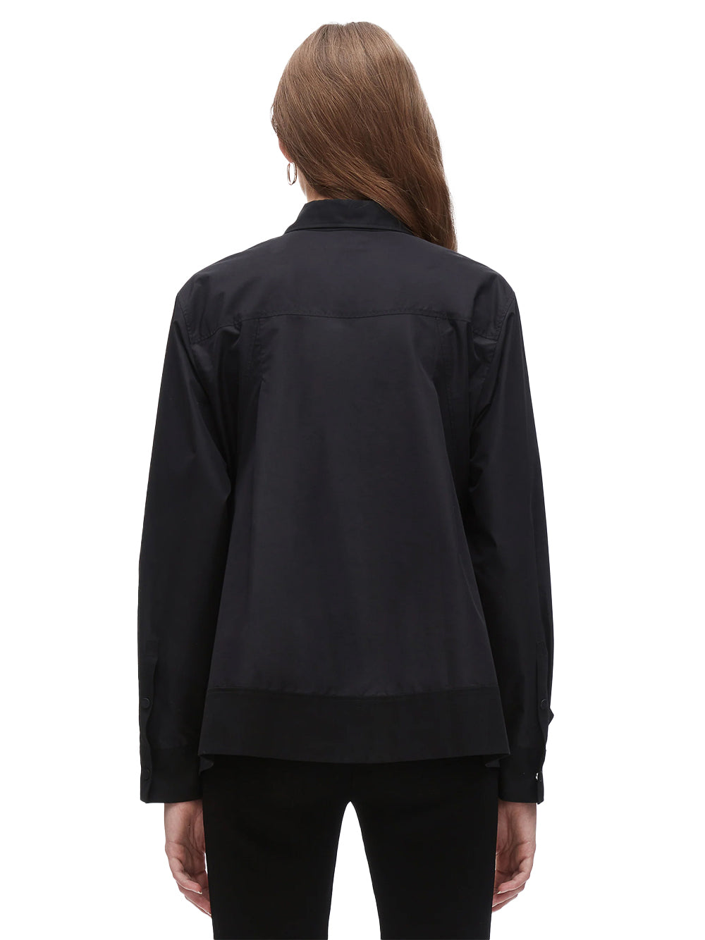 Flounce Hem Poplin Shirt (Black)