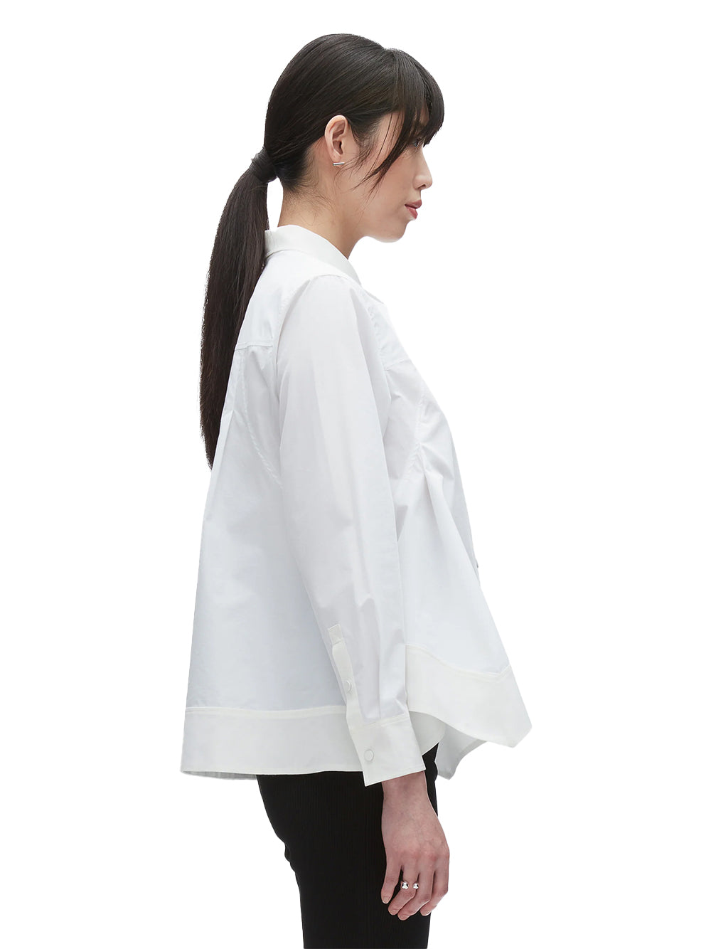 Flounce Hem Poplin Shirt (White)