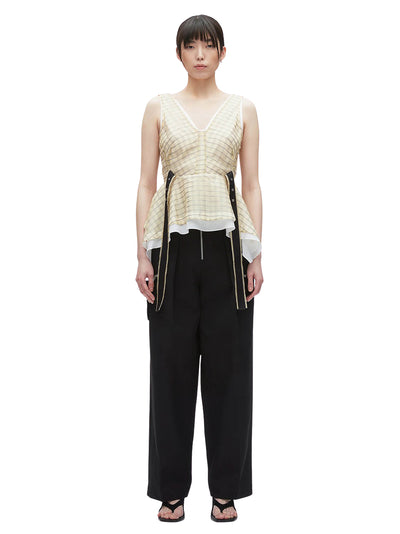 Plaid Organza V-Neck Top (Hay Multi)