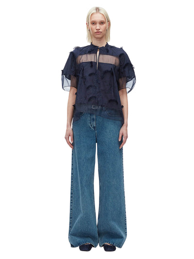 Plaid Organza V-Neck Top (Midnight)