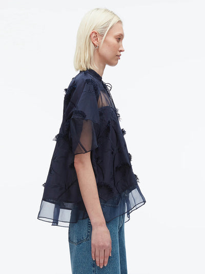 Plaid Organza V-Neck Top (Midnight)
