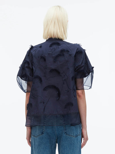 Plaid Organza V-Neck Top (Midnight)