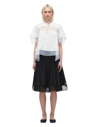 Embroidery Voile Top with Organza Combo Top (White)