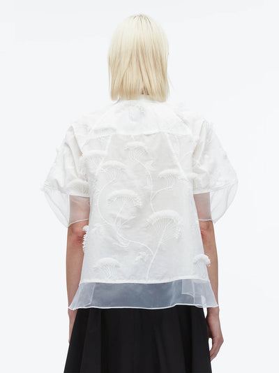 Embroidery Voile Top with Organza Combo Top (White)