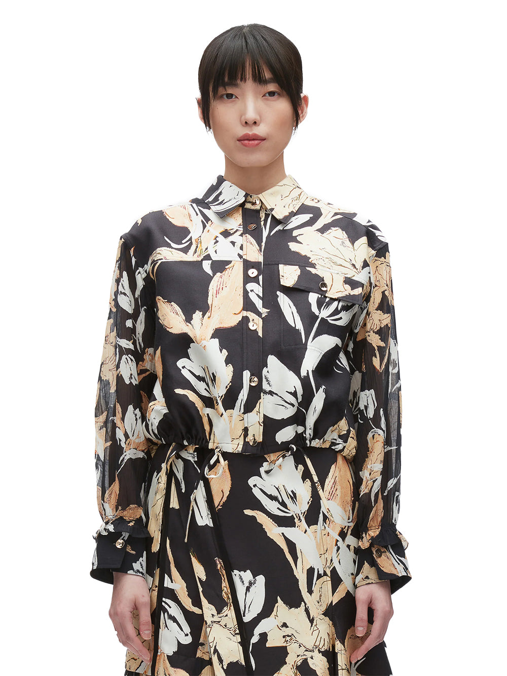Joyful Tulip Cropped Shirt Jacket (Midnight Multi)