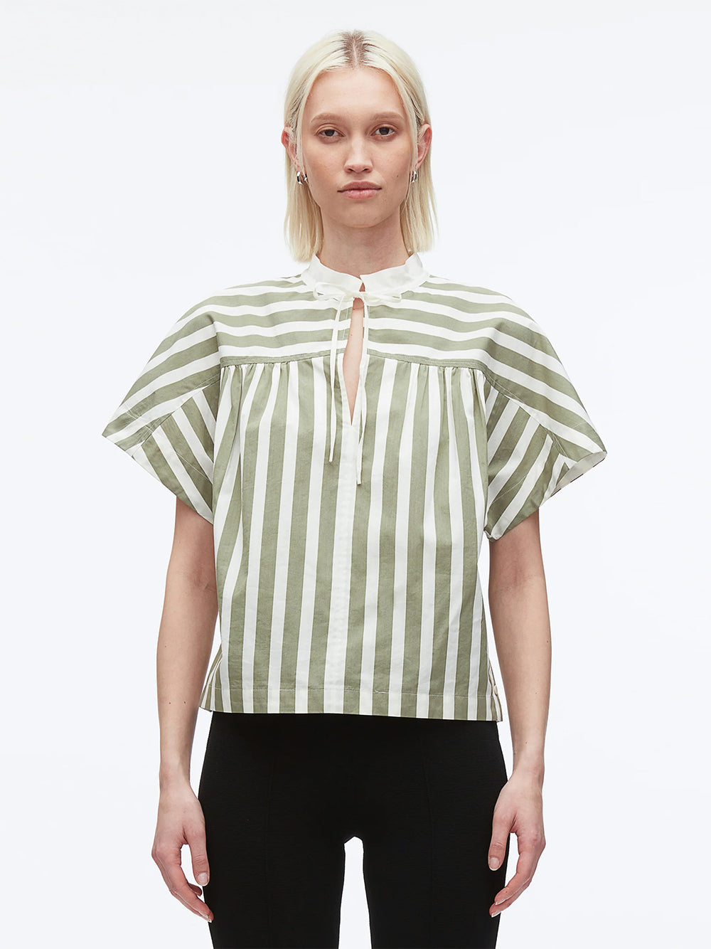 Striped Open Neck Top with Ties (Thyme Multi)