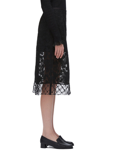 Corded Lace Organza Midi Skirt (Black)