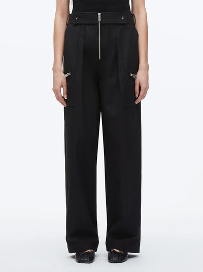 Zipper Detail Wide Leg Pants (Black)