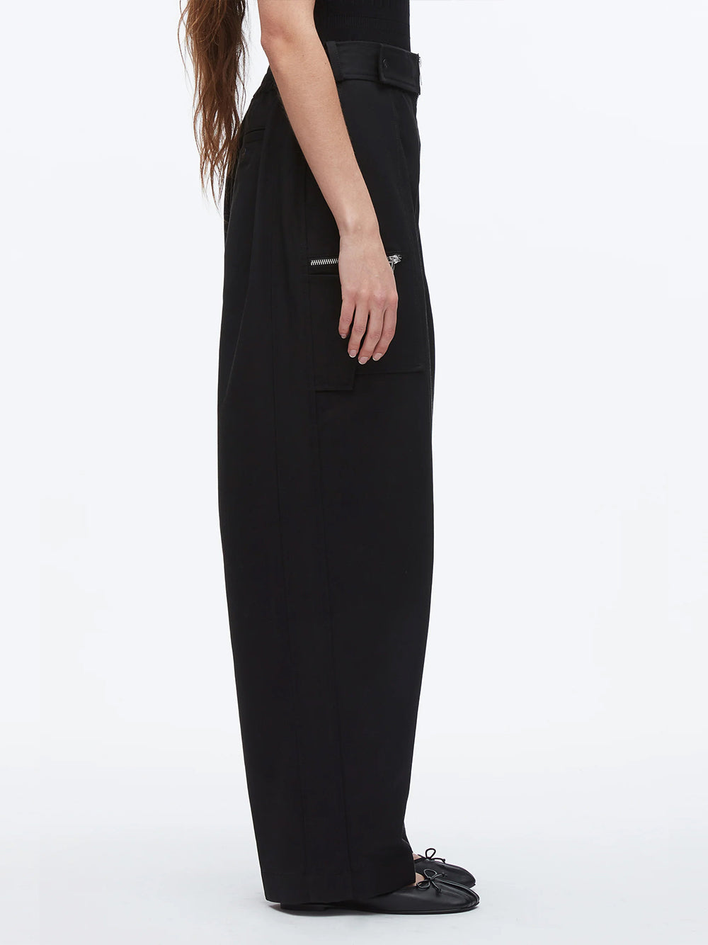 Zipper Detail Wide Leg Pants (Black)