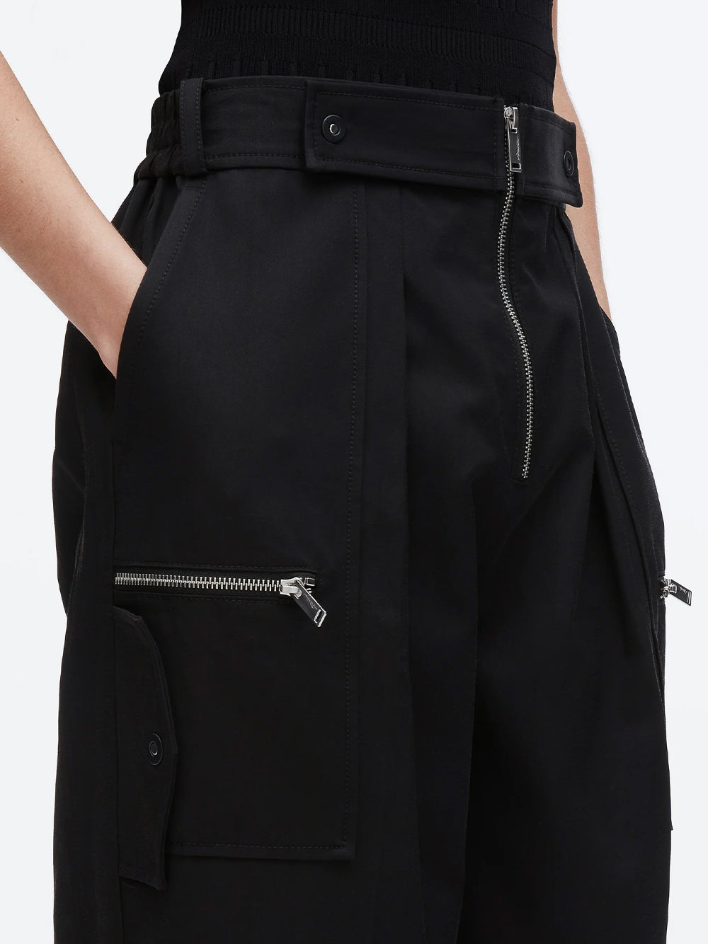 Zipper Detail Wide Leg Pants (Black)
