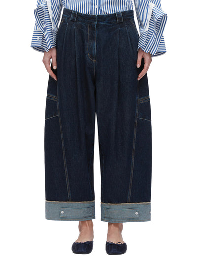 Curved Wide Leg Cropped Jean (Dark Indigo)