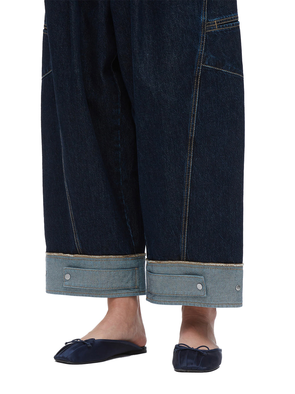 Curved Wide Leg Cropped Jean (Dark Indigo)