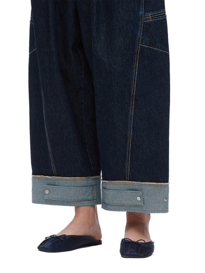 Curved Wide Leg Cropped Jean (Dark Indigo)