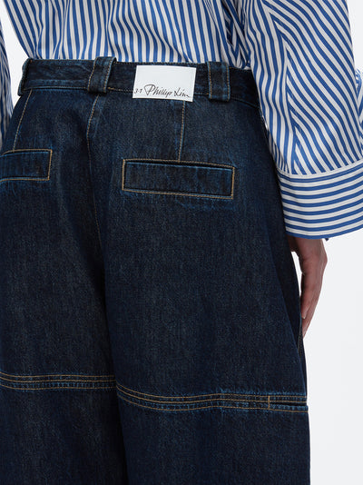 Curved Wide Leg Cropped Jean (Dark Indigo)