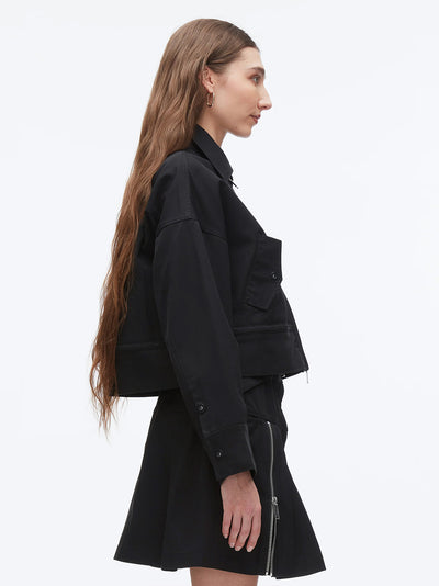 Double Zip Utility Cropped Jacket (Black)