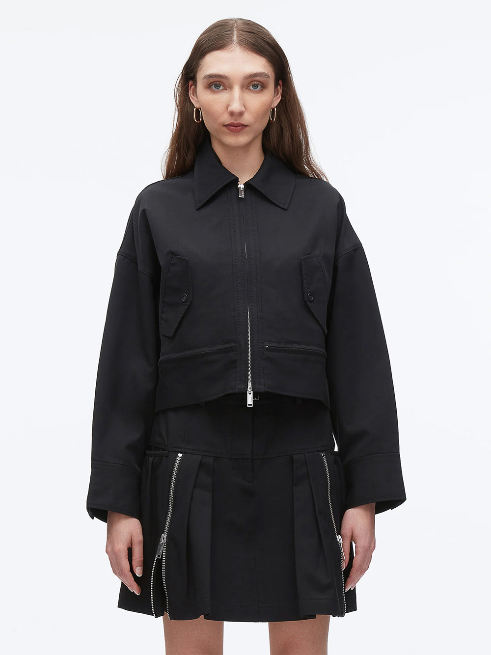 Double Zip Utility Cropped Jacket (Black)